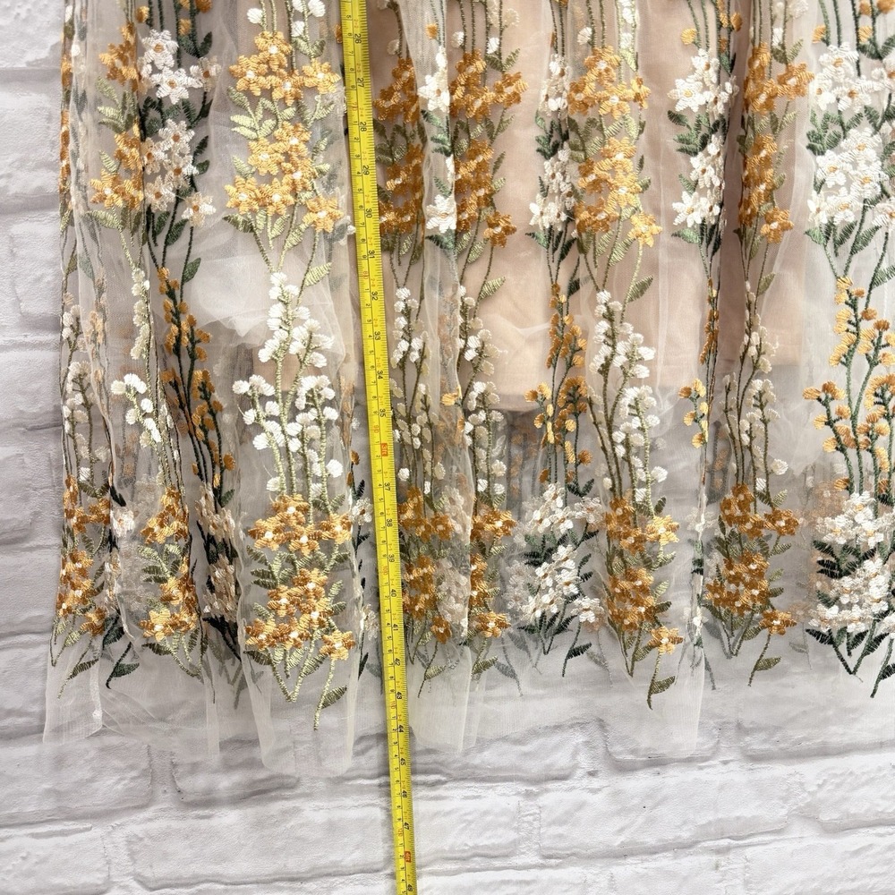 Vtg Metisu Embroidered Dress Sz XL Beige Floral Fairy Cottage Core Boho Feminine - Picture 9 of 16